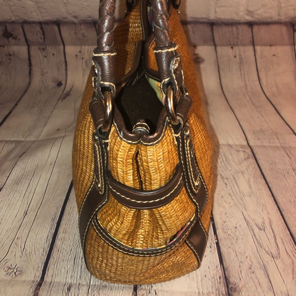 Fossil camel colored straw & brown leather purse - Picture 4 of 8